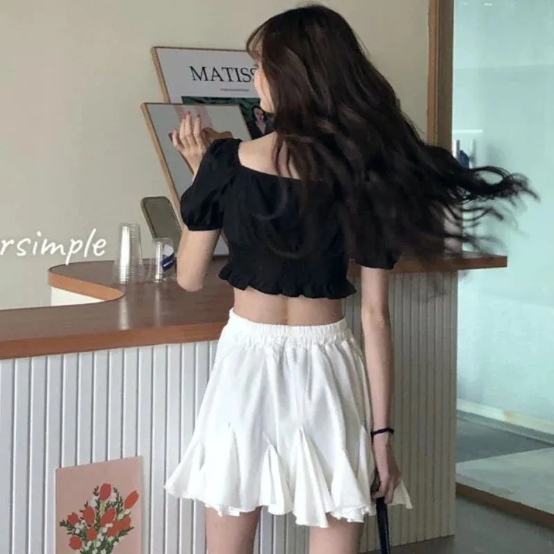 High Waist Lace-up Ruffles Pleated Skirt - Korean Style