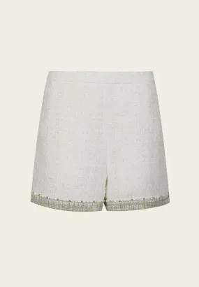 High-waist Mix-green Lining White Tweed Shorts