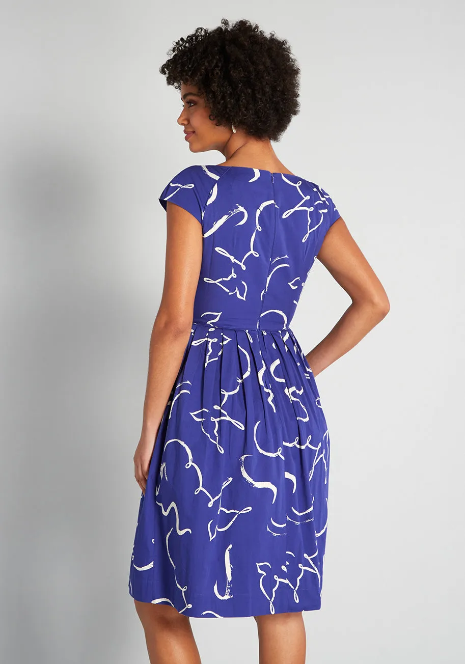 Hinting Towards the Sky Fit and Flare Dress