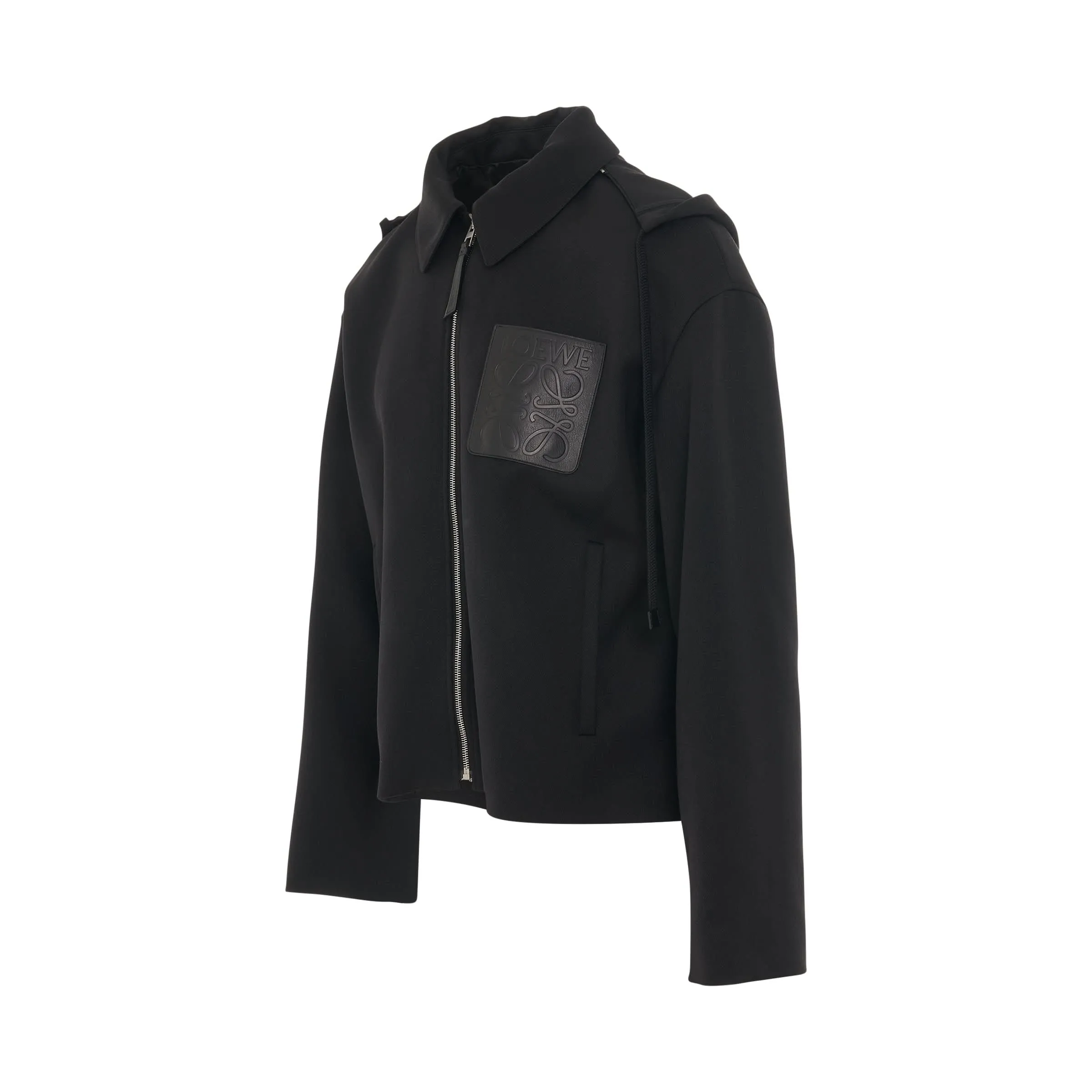 Hooded Anagram Zip Parka in Black