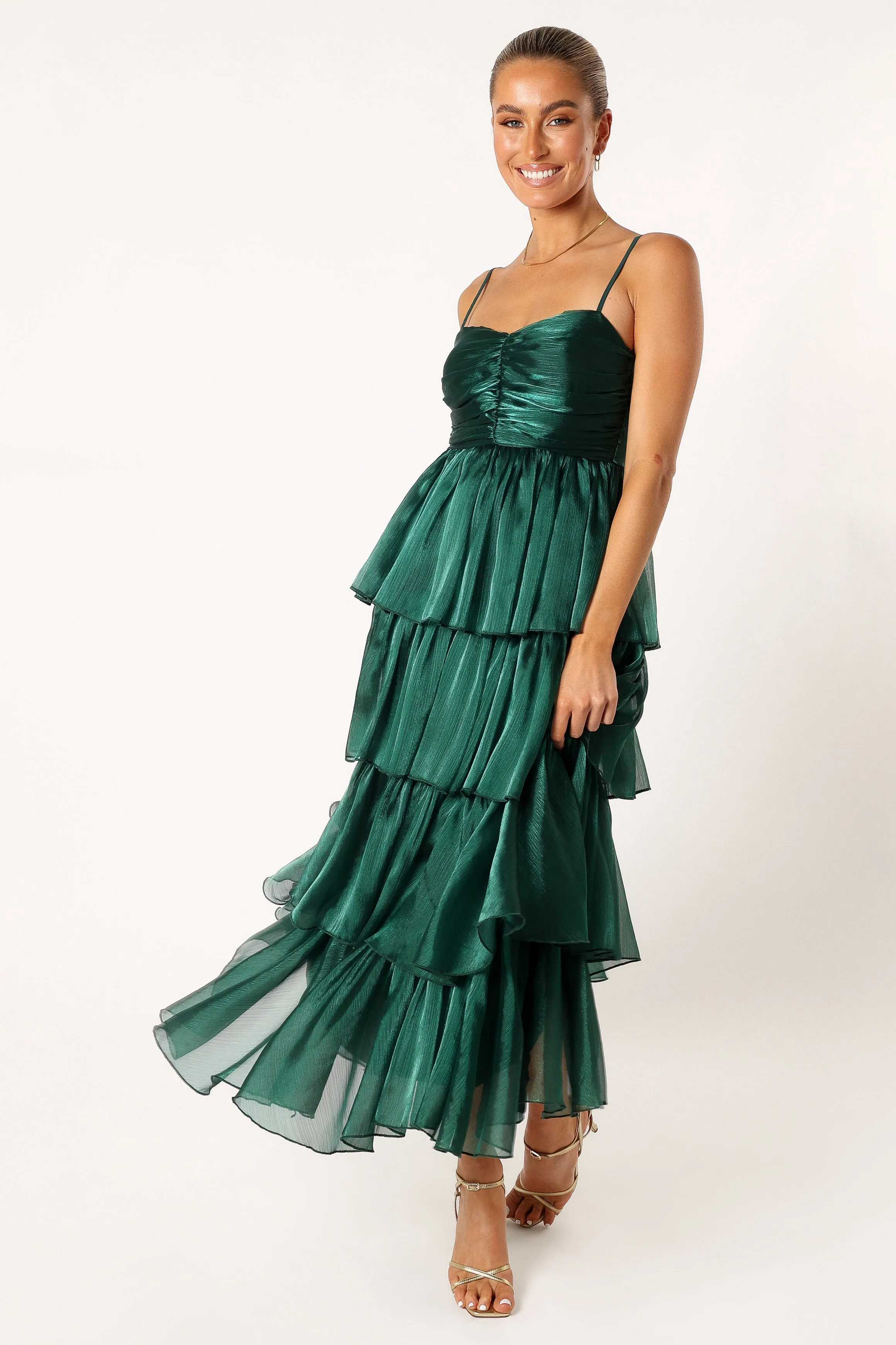 Jace Tiered Maxi Dress - Shimmer Emerald