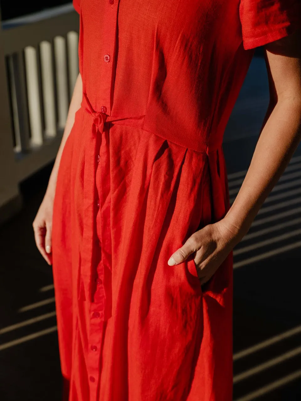 June Dress in Blood Orange Linen