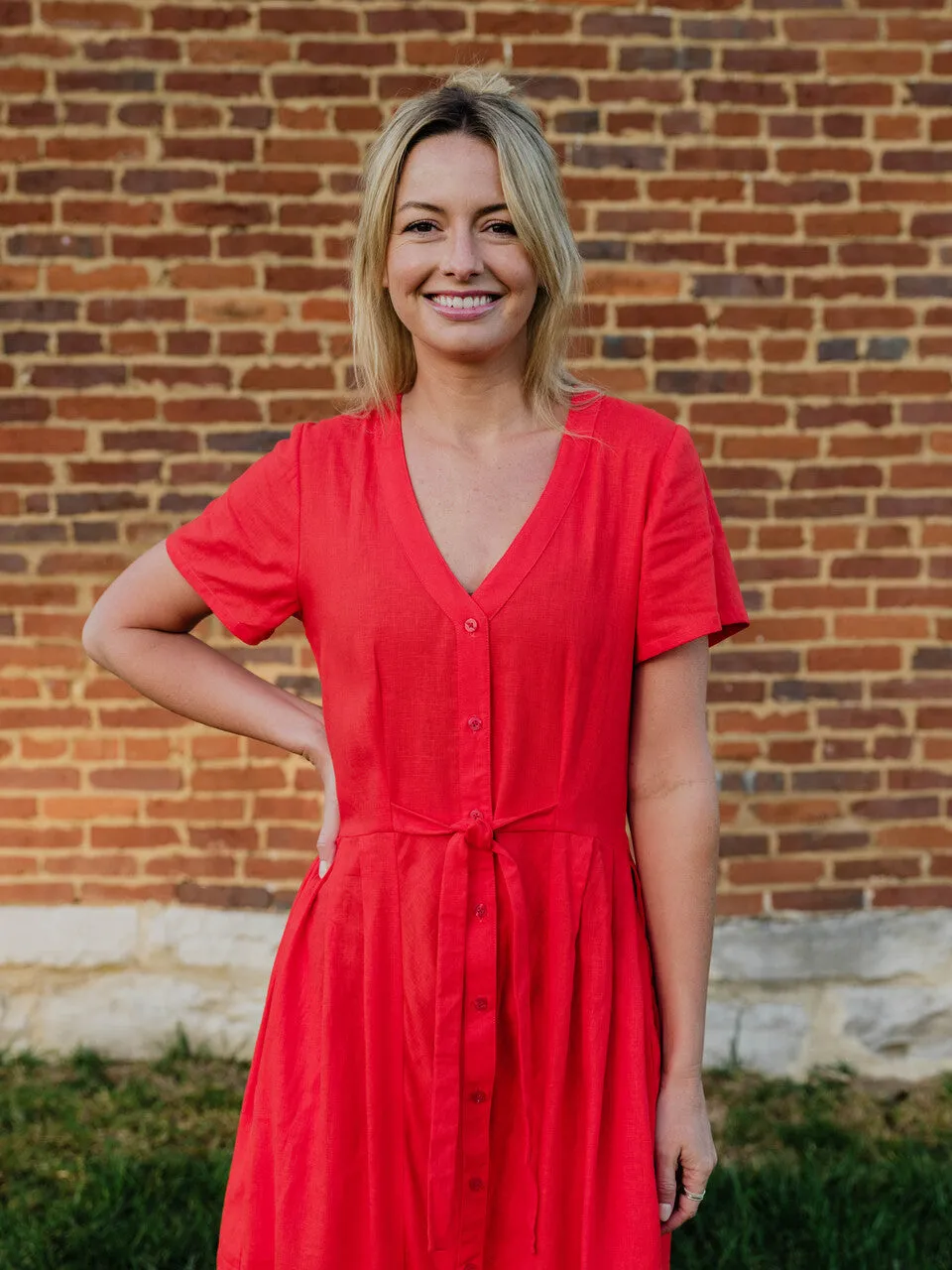 June Dress in Blood Orange Linen