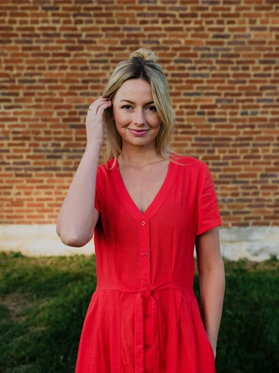 June Dress in Blood Orange Linen