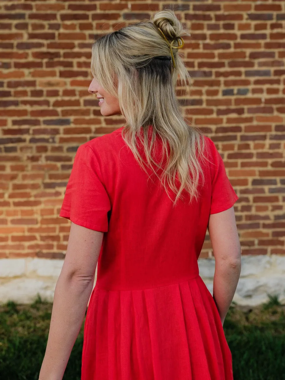 June Dress in Blood Orange Linen