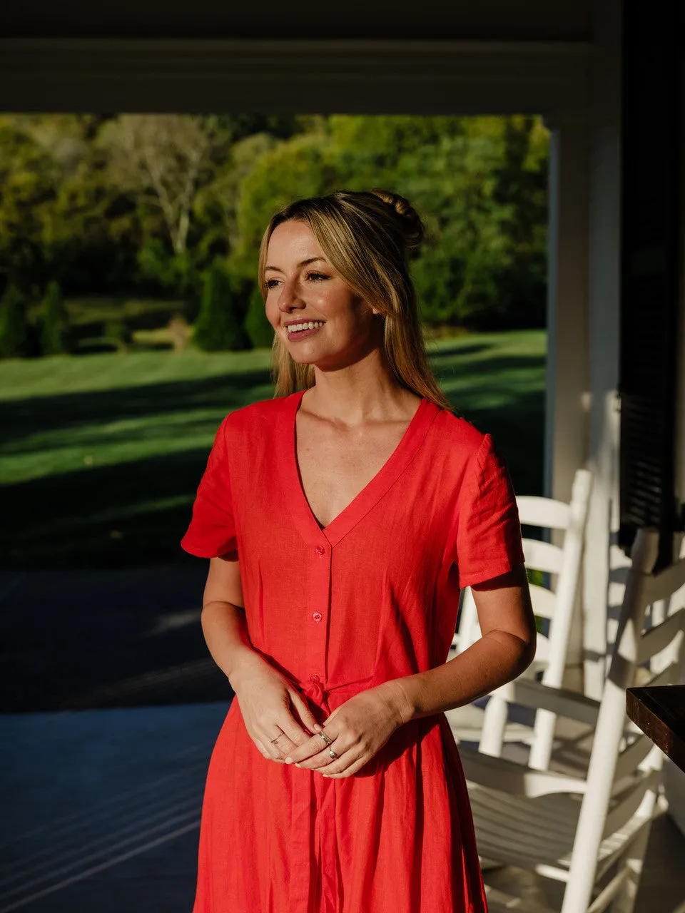 June Dress in Blood Orange Linen