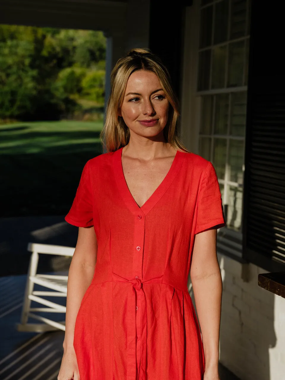 June Dress in Blood Orange Linen