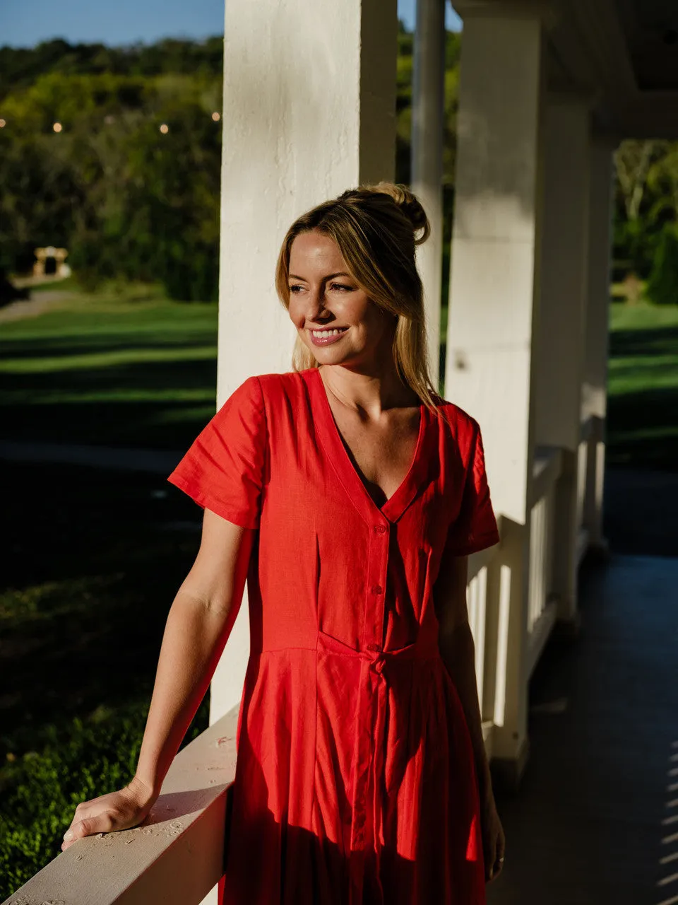 June Dress in Blood Orange Linen