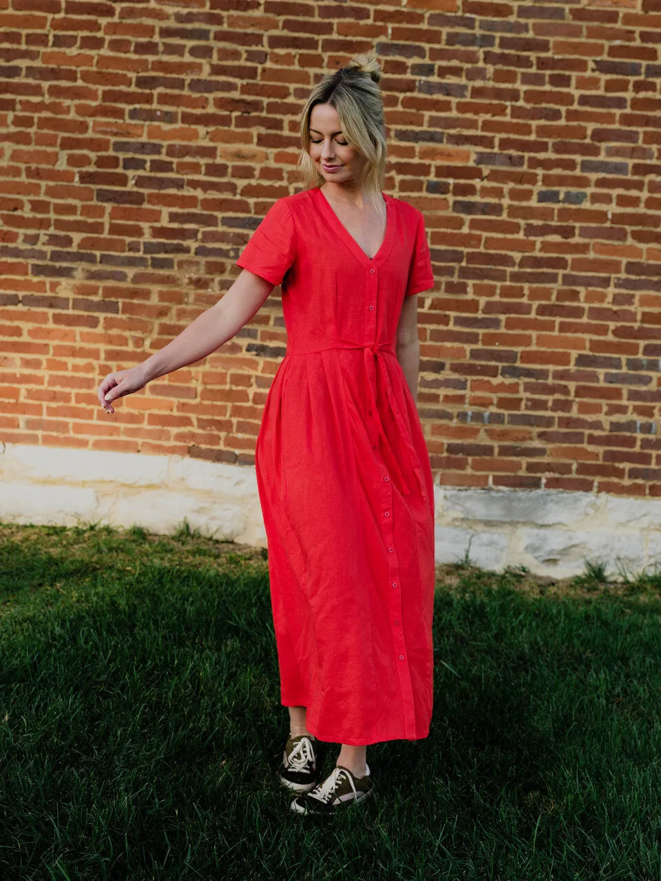 June Dress in Blood Orange Linen