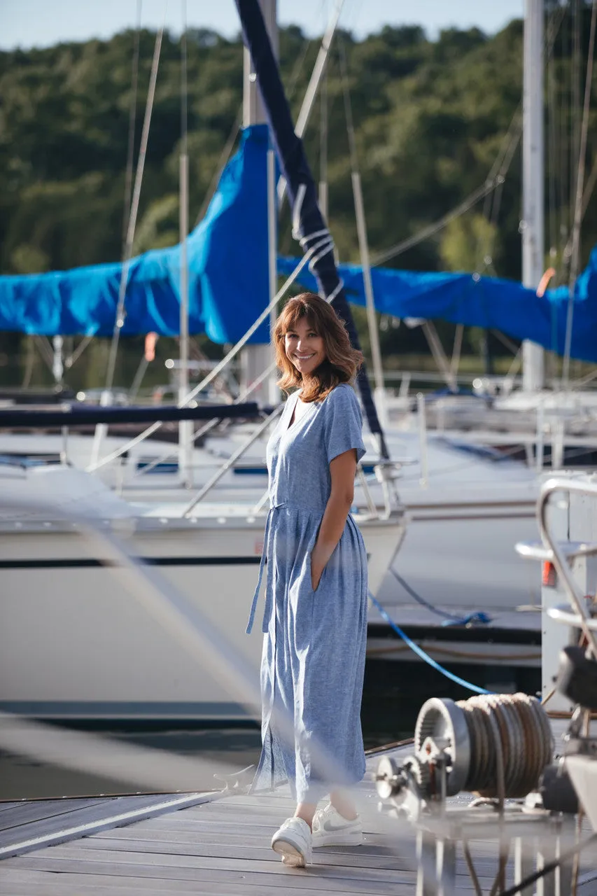 June Dress in Light Blue Linen/Cotton