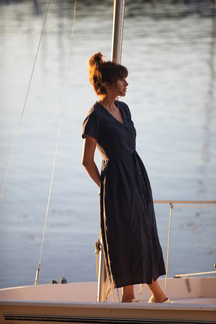 June Dress in Navy Linen