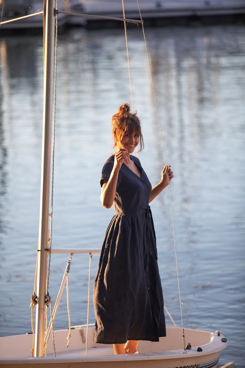 June Dress in Navy Linen