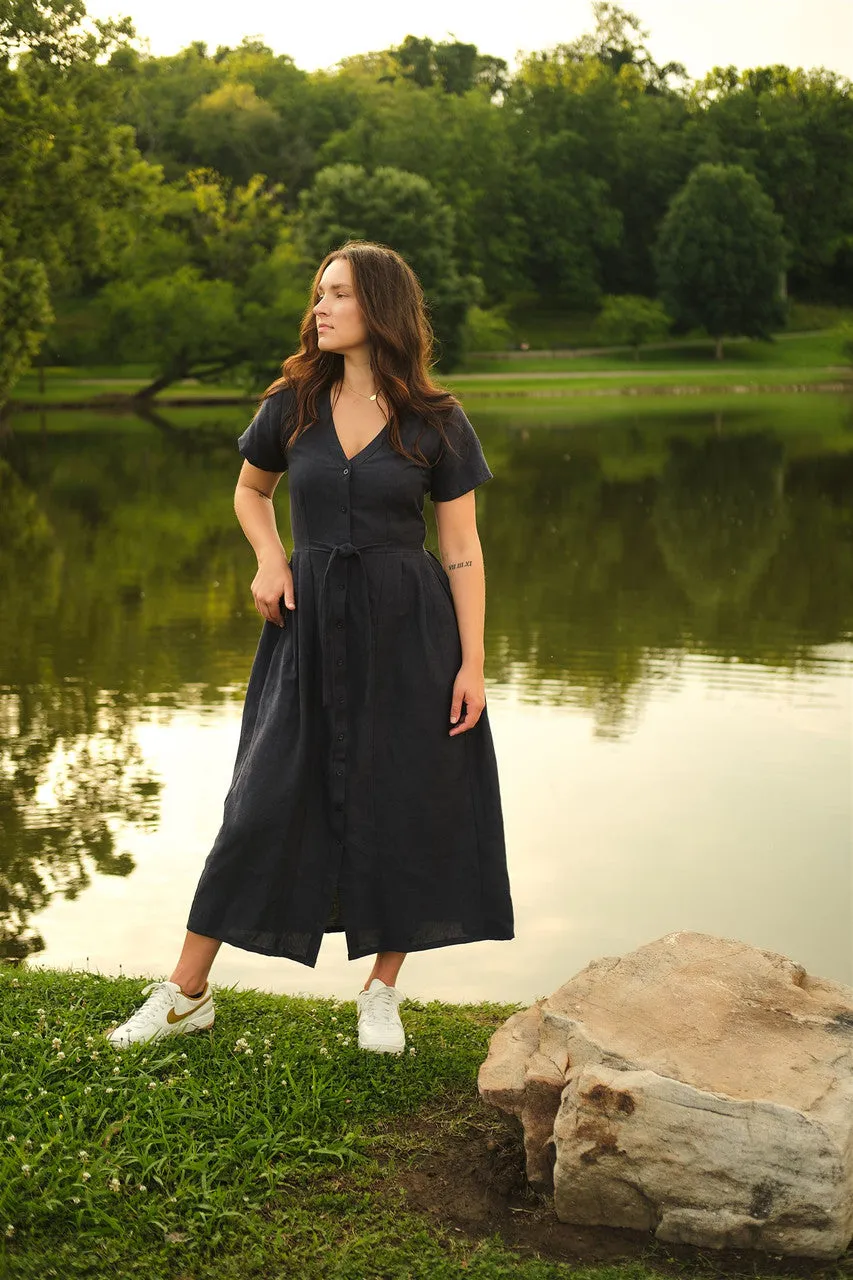 June Dress in Navy Linen