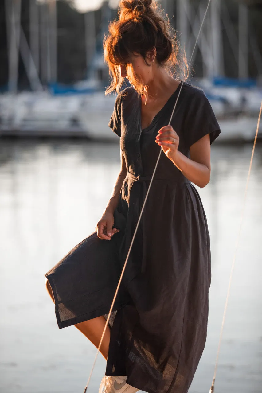 June Dress in Navy Linen