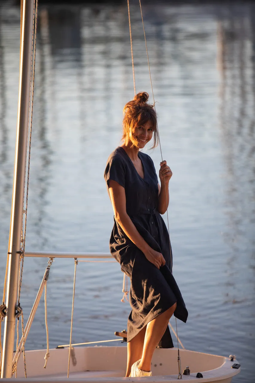 June Dress in Navy Linen