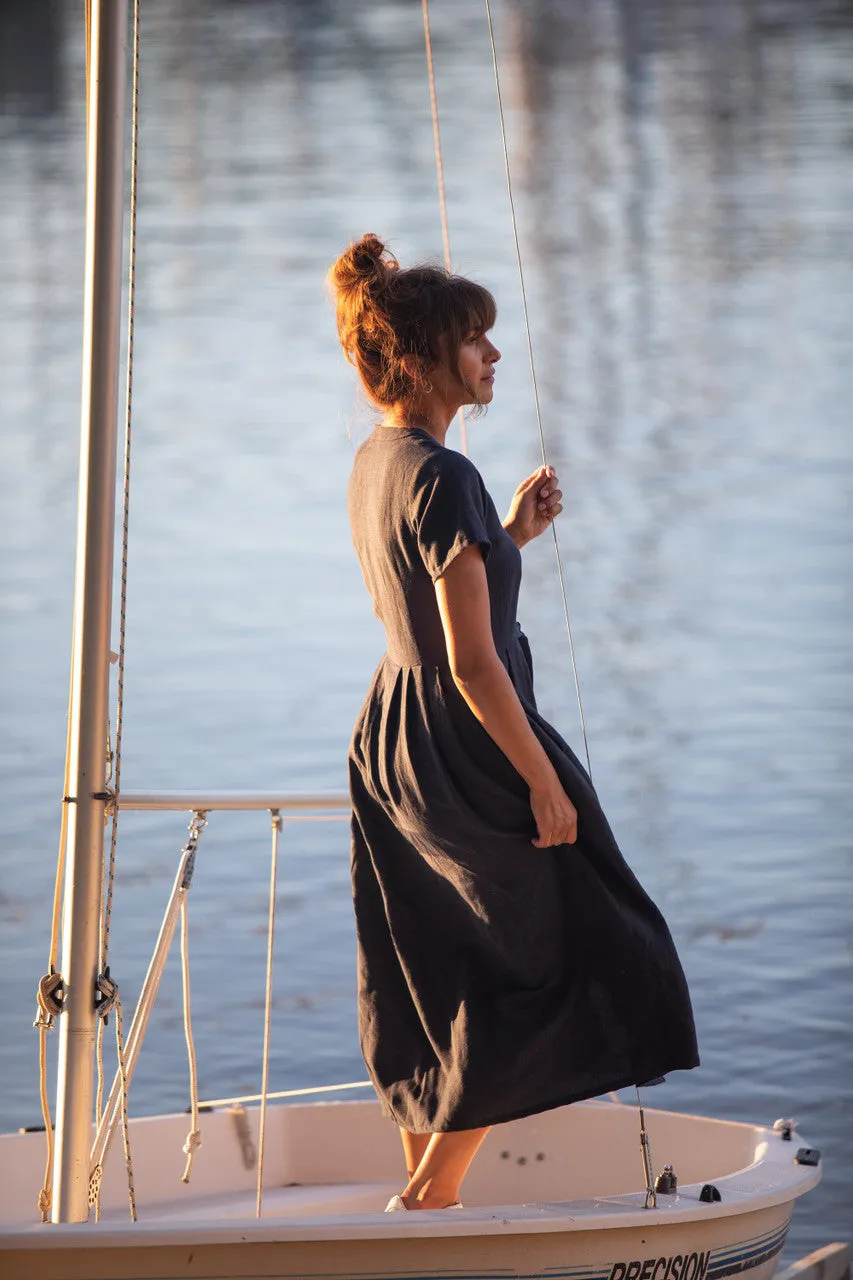 June Dress in Navy Linen