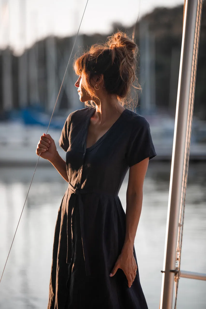 June Dress in Navy Linen