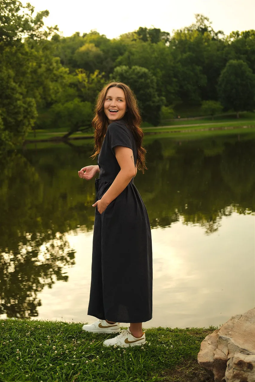 June Dress in Navy Linen