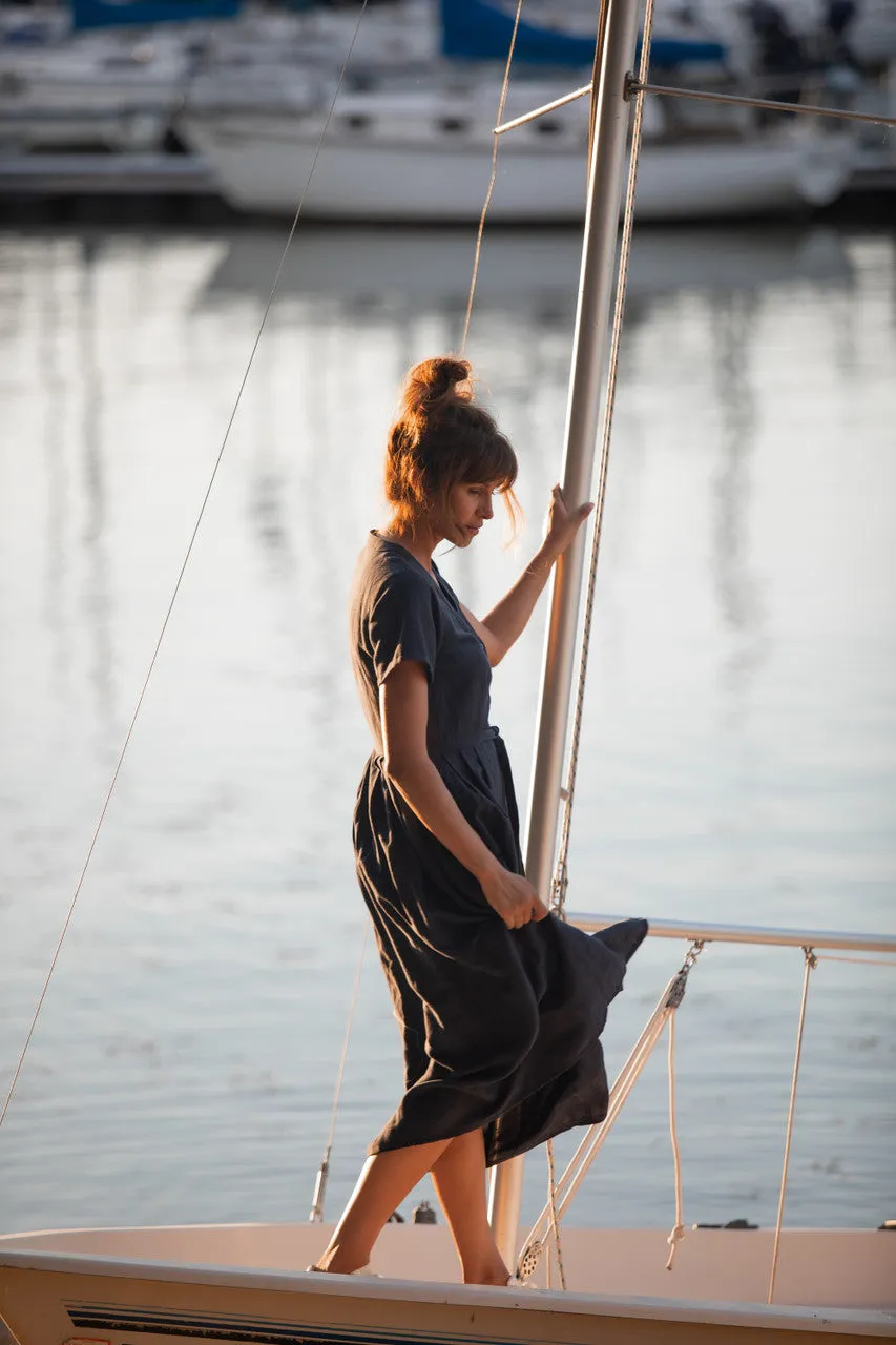 June Dress in Navy Linen