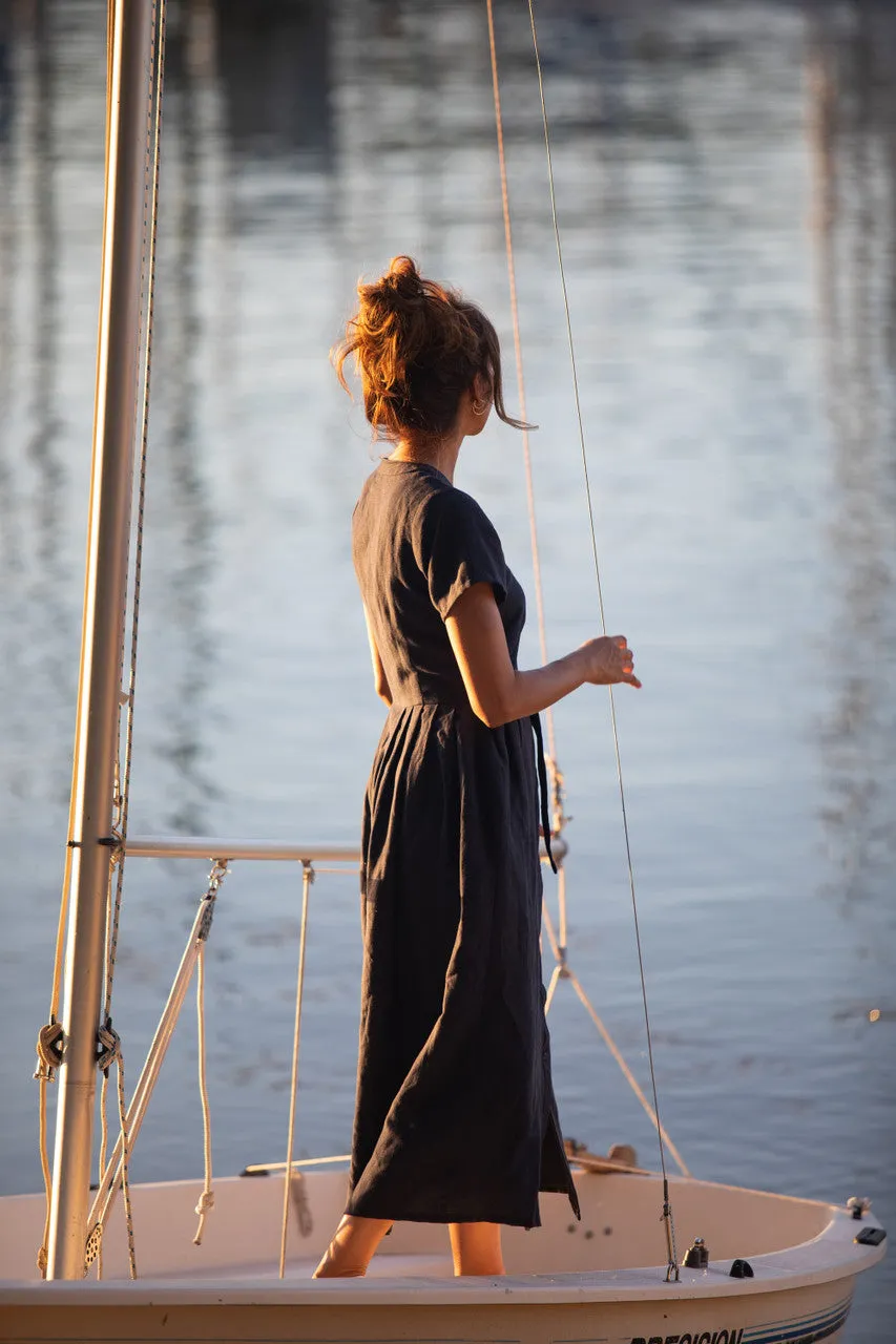 June Dress in Navy Linen