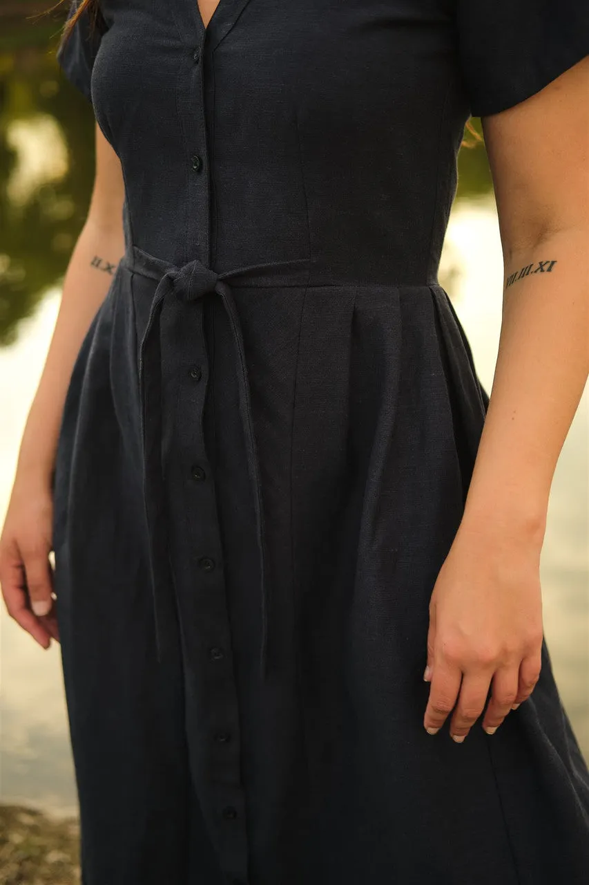 June Dress in Navy Linen