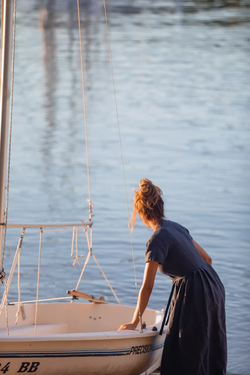 June Dress in Navy Linen