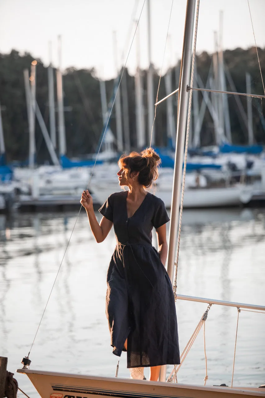 June Dress in Navy Linen