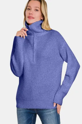 KESLEY Purple Violet Women's Zip Up Sweater Cozy Half Zip Long Sleeve Sweater