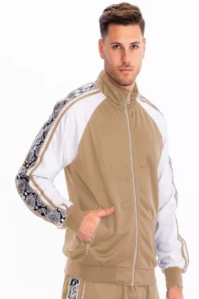 Khaki Snake Side Print Track Jacket