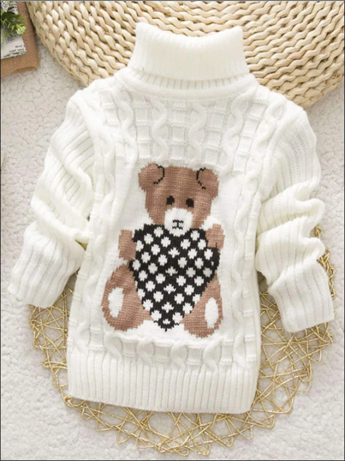 Knitted Bear Turtleneck Sweater