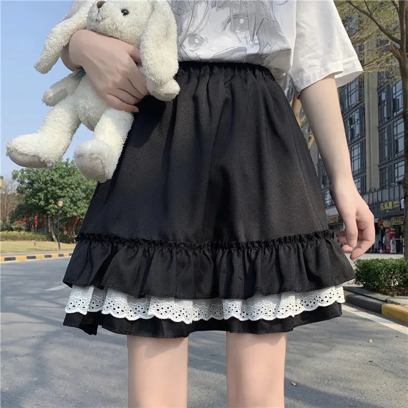 Lace Ruffle Fairy Pleated Mini Skirt