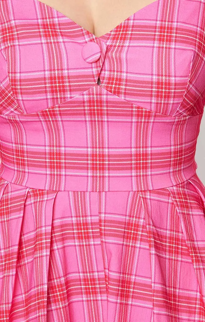 Lamar Swing Dress in Pink & Red Plaid by Unique Vintage