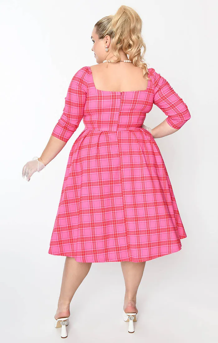 Lamar Swing Dress in Pink & Red Plaid by Unique Vintage