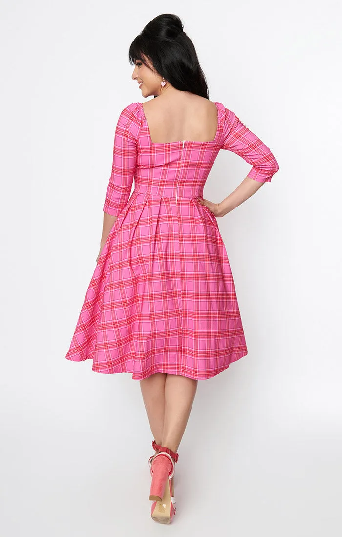 Lamar Swing Dress in Pink & Red Plaid by Unique Vintage