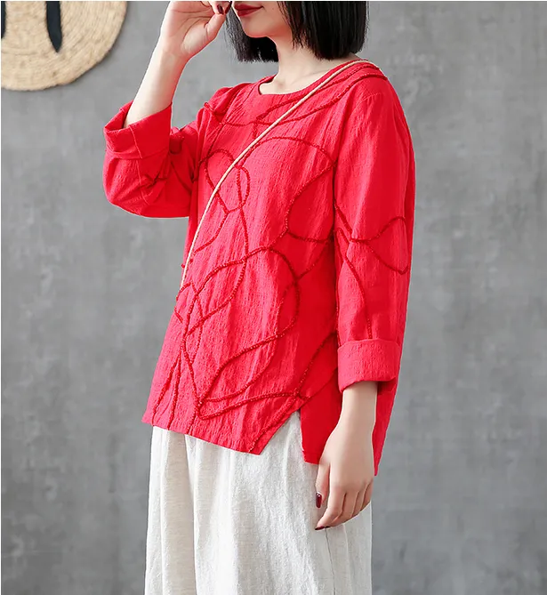 Length Sleeve Spring Summer Women Casual Blouse Cotton Linen Shirts  Women Tops DZA2005316