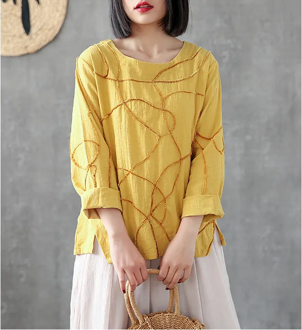 Length Sleeve Spring Summer Women Casual Blouse Cotton Linen Shirts  Women Tops DZA2005316