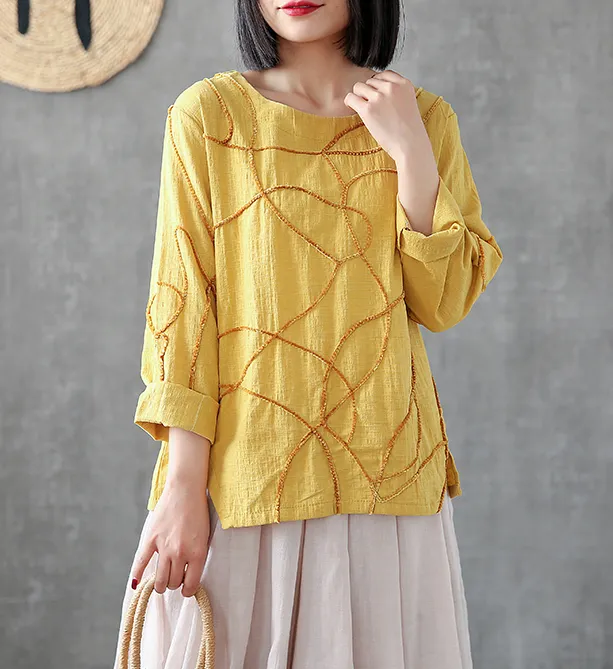 Length Sleeve Spring Summer Women Casual Blouse Cotton Linen Shirts  Women Tops DZA2005316