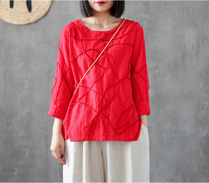 Length Sleeve Spring Summer Women Casual Blouse Cotton Linen Shirts  Women Tops DZA2005316