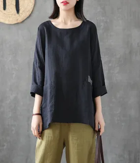 Length Sleeve Summer Women Casual Blouse Cotton Linen Shirts Tops DZA2007121