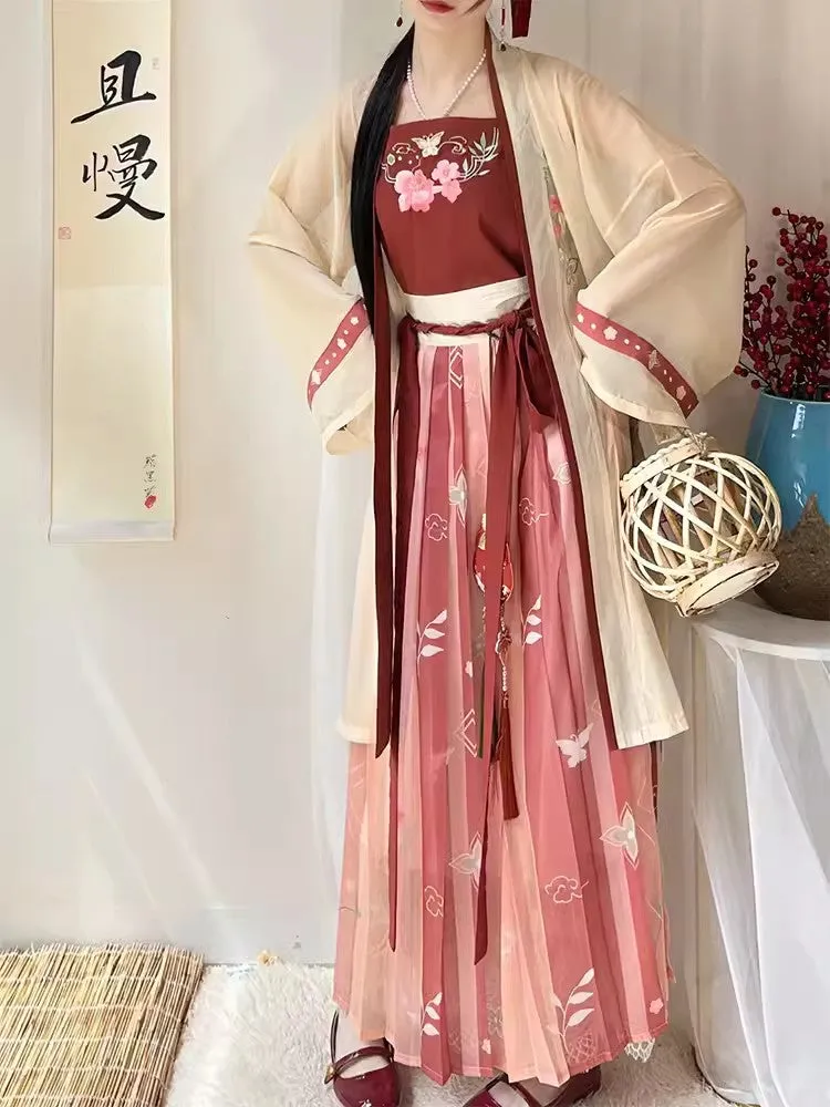 Lingxiao Flower 3Pcs Song Dynasty Red Summer Hanfu for Women Set