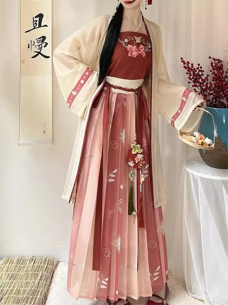 Lingxiao Flower 3Pcs Song Dynasty Red Summer Hanfu for Women Set