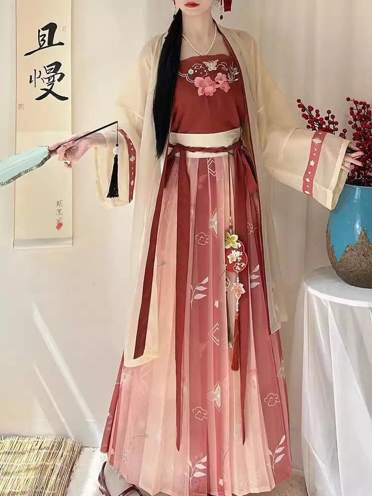 Lingxiao Flower 3Pcs Song Dynasty Red Summer Hanfu for Women Set