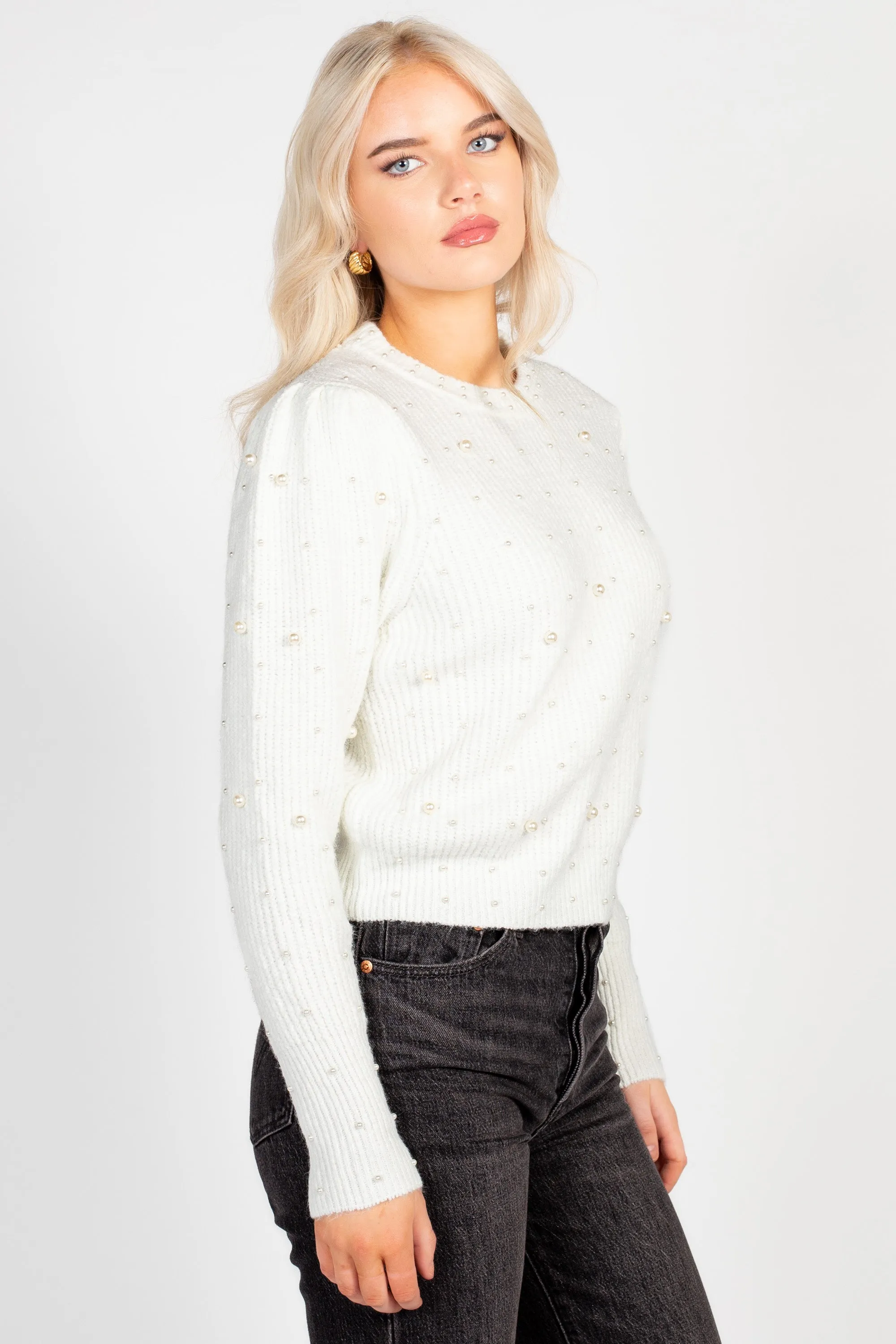 Lucy Pearl Embellished Knit Sweater