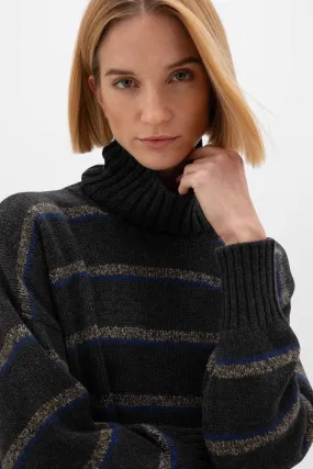 Marl Stripe Cashmere Roll Neck