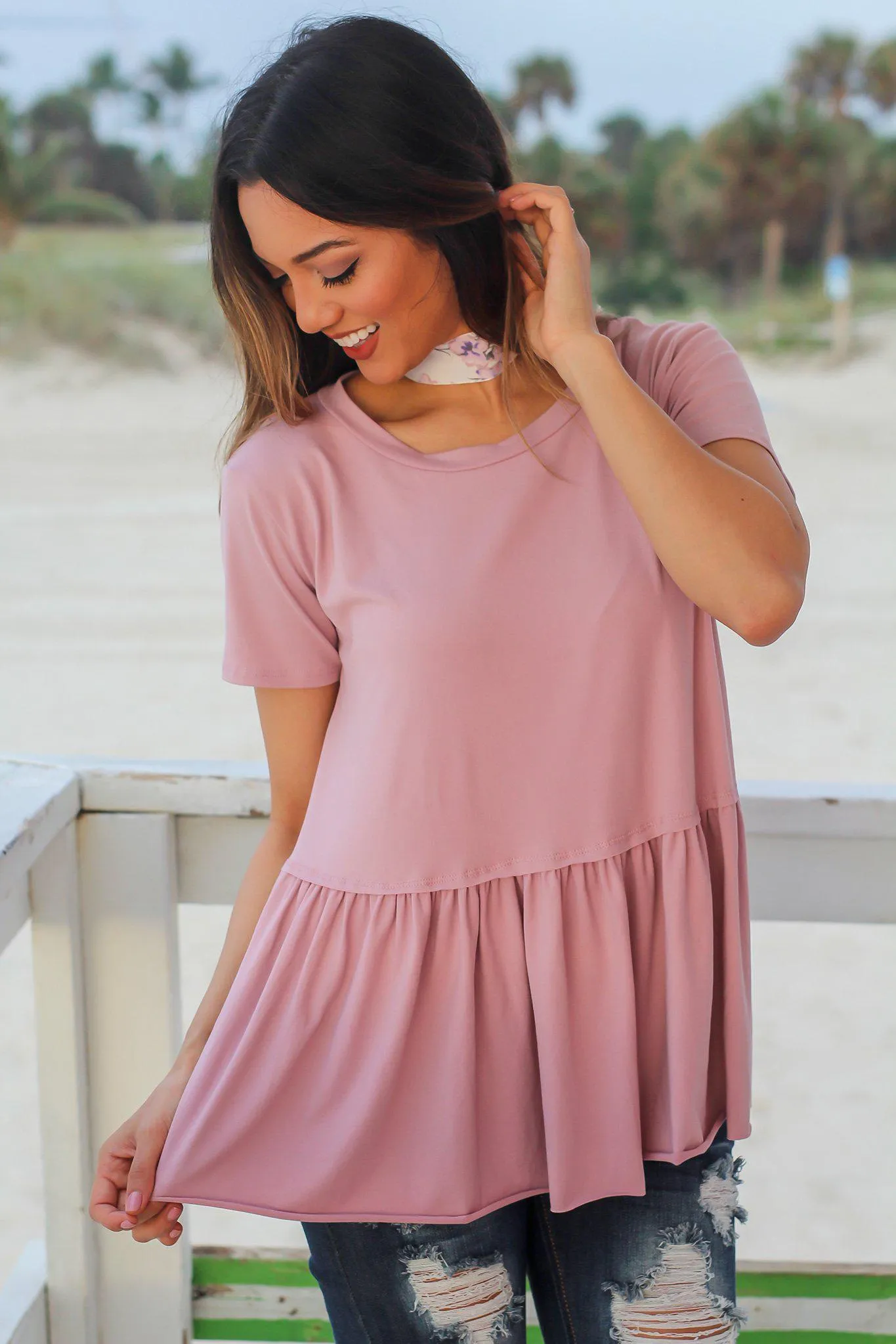 Mauve Short Sleeve Babydoll Top