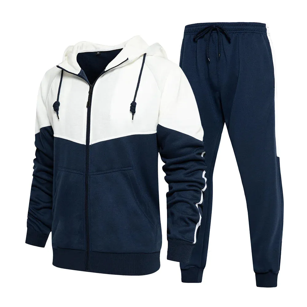 Men's Fall Winter Casual Sports Cardigan Hooded Joggers Two Piece Set