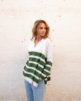 Mersea Marina Polo Sweater Sea Salt/Green Stripes