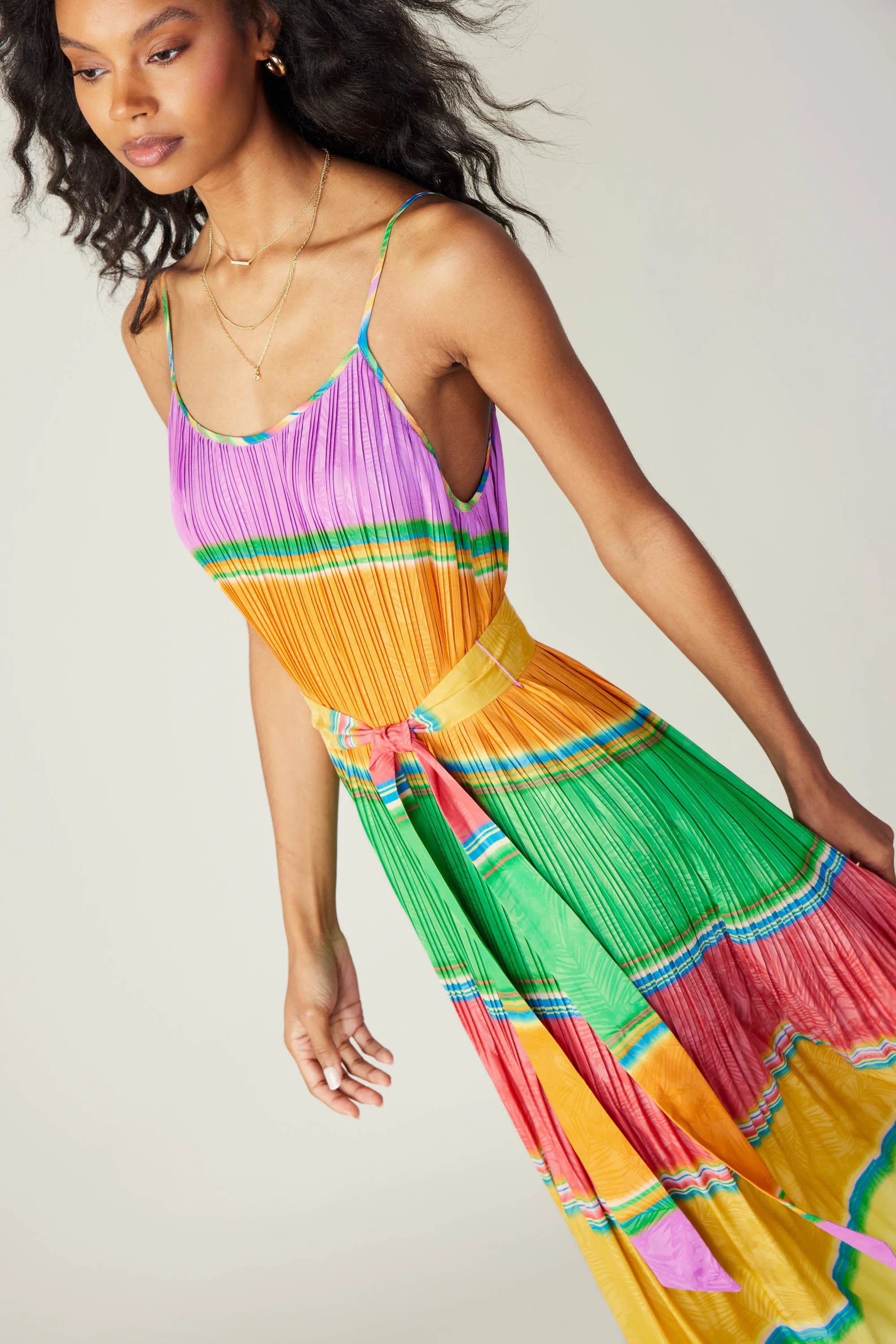 Multicolored Pleated Cami Dress