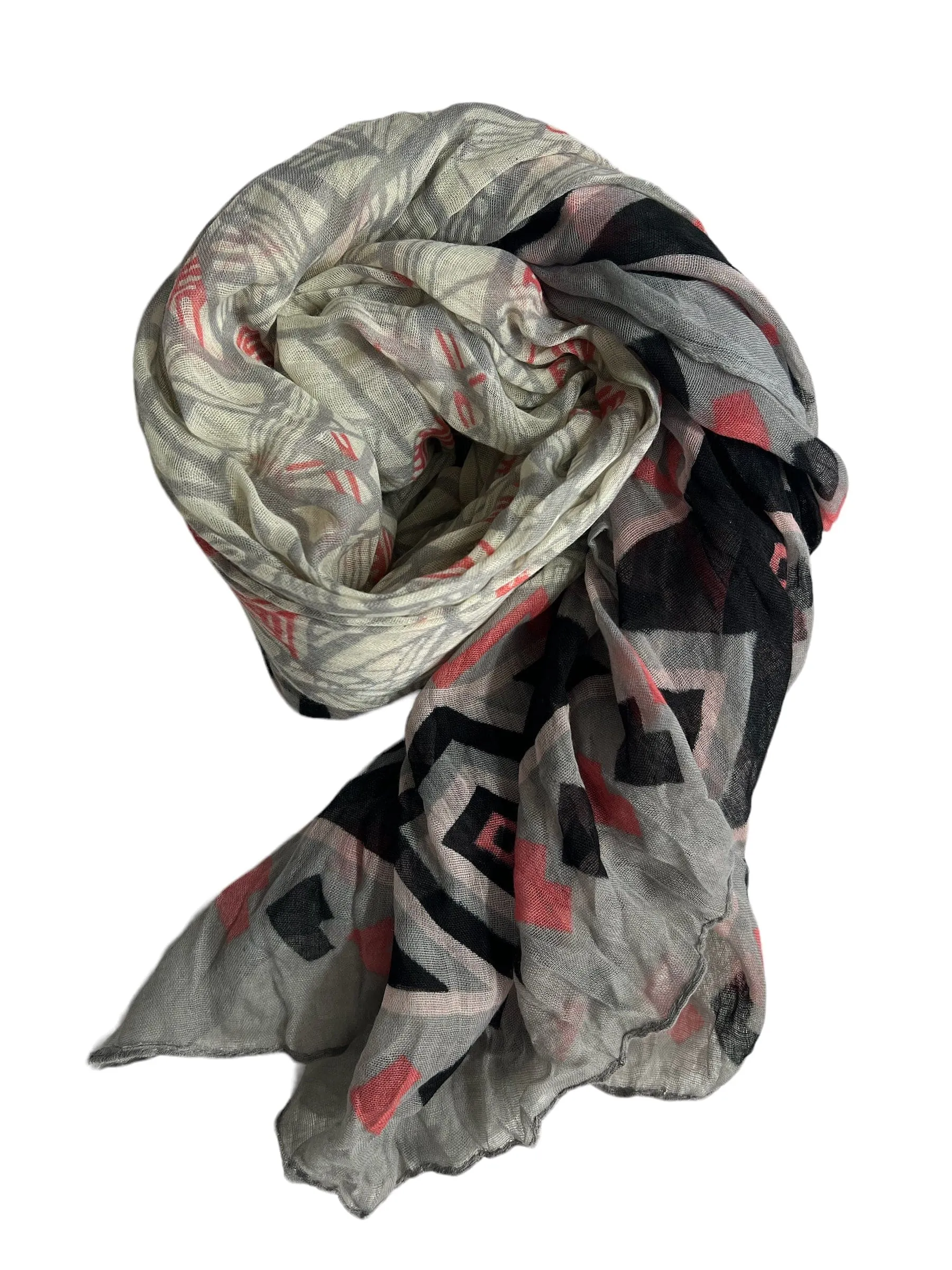 Multicoloured Scarf - Grey Black Pink Geo Print