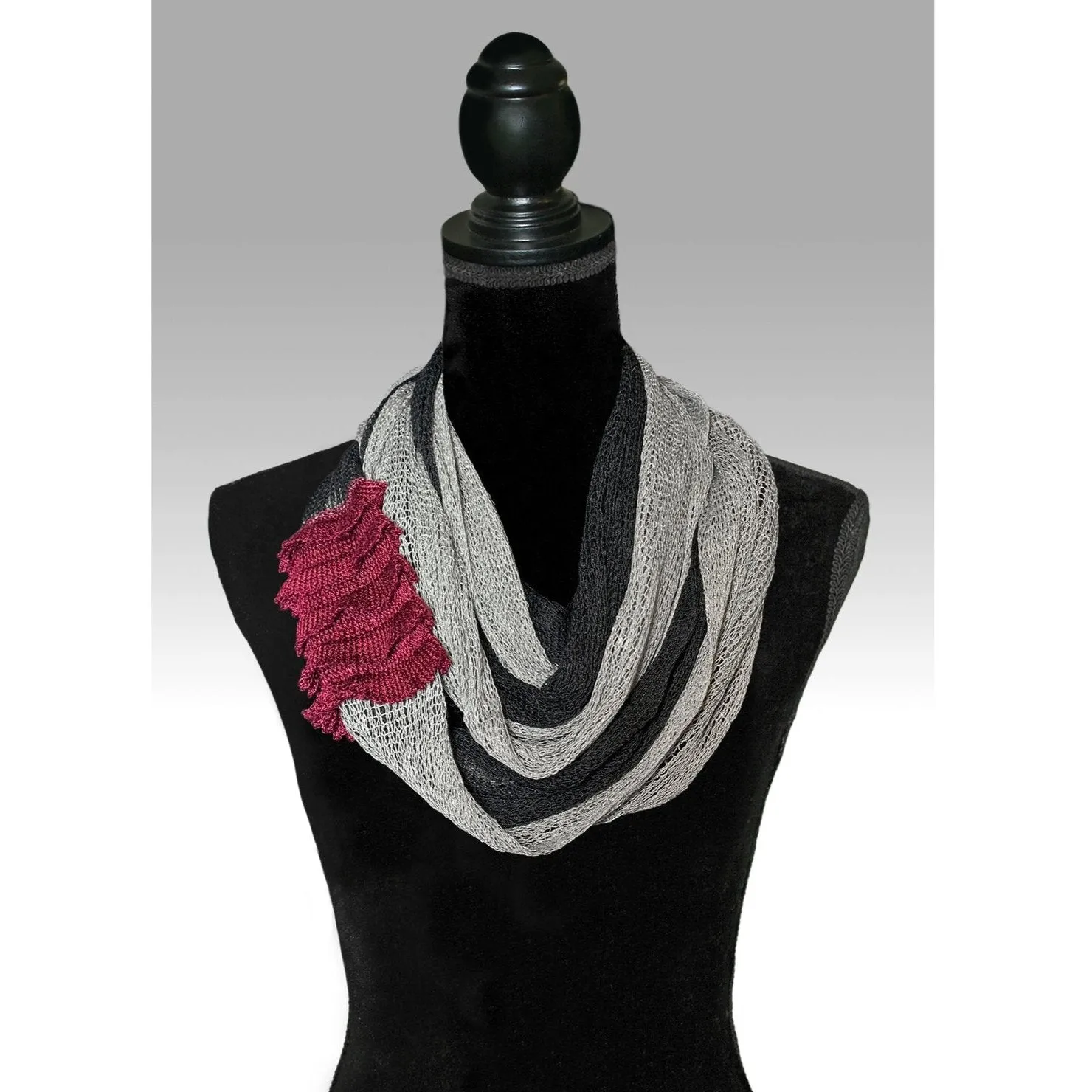 NEW! Infinity Scarf in Wine with Black and Silver by K.Gereau Textiles